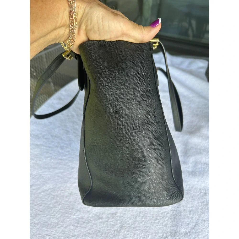 Tory Burch York Small Buckle Tote Black Saffiano Leather Work Shoulder Bag